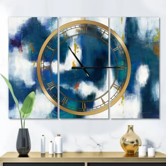Designart 'Blue Glam Texture Ii Modern Multipanel Wall Clock {3}