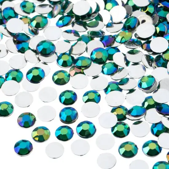 John Bead 6mm Acrylic Round Flat Back Rhinestones, 1,000ct. Green AB {1}