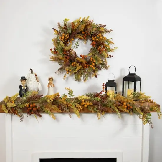 24" Real Touch&trade;️ Mixed Foliage & Berries Fall Harvest Wreath {3}