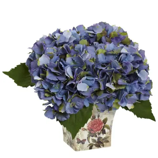 9" Blue Hydrangea In Floral Planter {1}