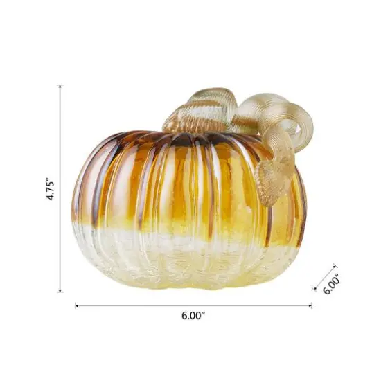 Glitzhome&reg; Crackle Glass Short Pumpkin, Amber {15}