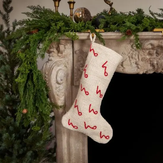 Hello Honey&reg; 20" Natural White & Red Woven Cotton Stocking with Embroidered Ho Ho Ho Pattern {4}