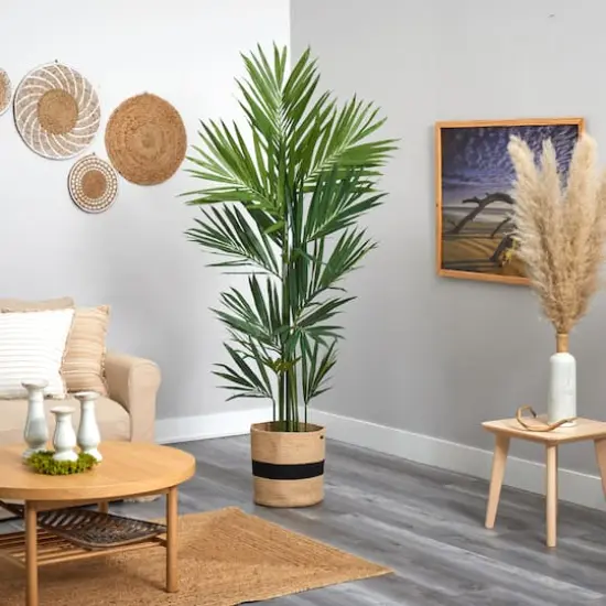 7ft. Kentia Artificial Palm in Handmade Natural Cotton Planter {5}