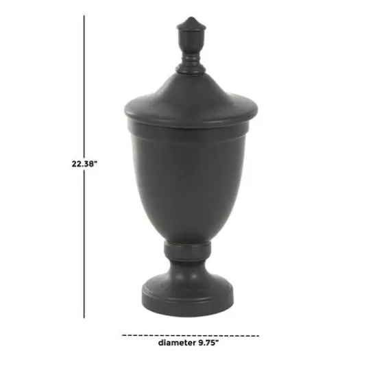 Ceramic Fluted Urn-Shaped Living Room Decorative Jar with Lid Black {9}