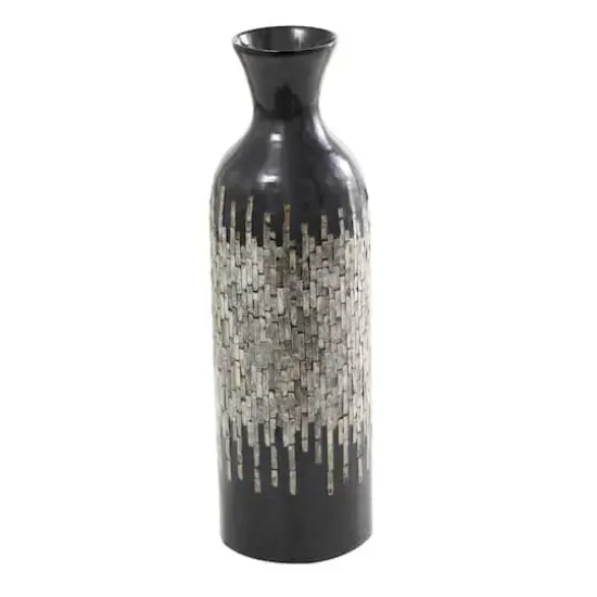27" Black Capiz Shell Handmade Vase with Gray Ombre Design {5}