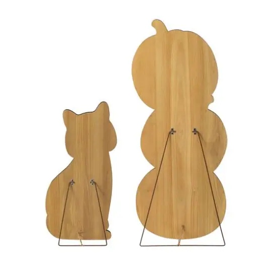 Glitzhome&reg; Halloween Wooden Skeleton Cat and Stacked Pumpkin Porch Decor Set {8}