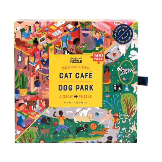 Cat Cafe & Dog Park Double-Sided Jigsaw Puzzle: 500 Pcs {4}