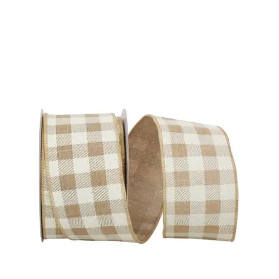 Reliant 2.5" x 10yd. Natural Check Linen Wired Ribbon {1}