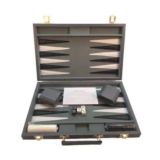 18" Gray Vinyl Backgammon Set {1}