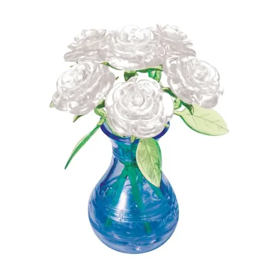 3D Crystal Puzzle - Roses in a Vase (White): 47 Pcs {1}
