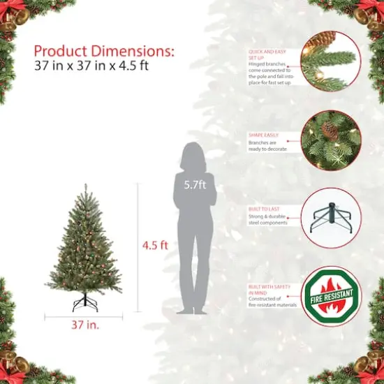 4.5ft. Pre-Lit Fraser Fir Artificial Christmas Tree, Multi-Colored Lights {6}
