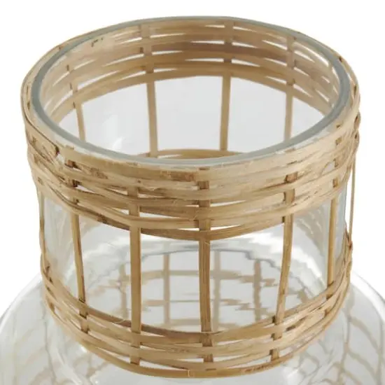 Clear Glass Double Ring Rattan Wrapped Vase Set {5}