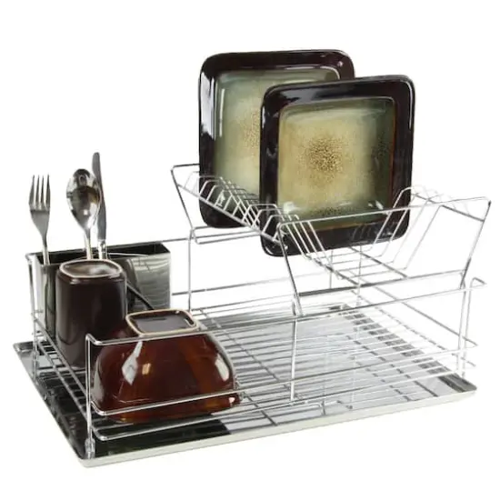 MegaChef 15.5" Stainless Iron Dish Rack with Shelf {1}
