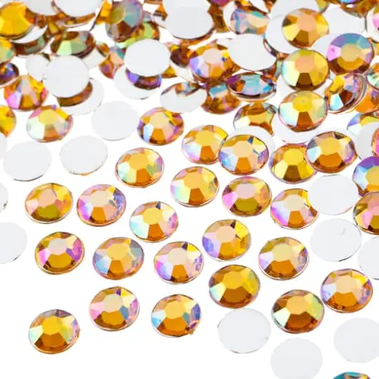John Bead 8mm Acrylic Round Flat Back Rhinestones, 1,000ct. Gold AB {1}