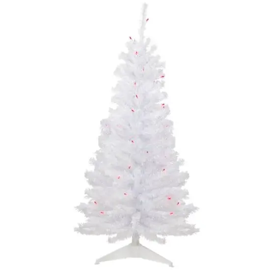 4ft. Pre-Lit White Woodbury Pine Slim Artificial Christmas Tree, Pink Lights {1}