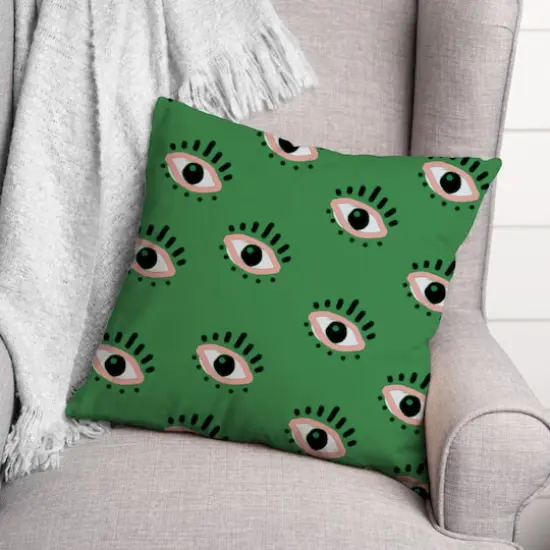 18" Looking Eyes Indoor/Outdoor Pillow Green {3}