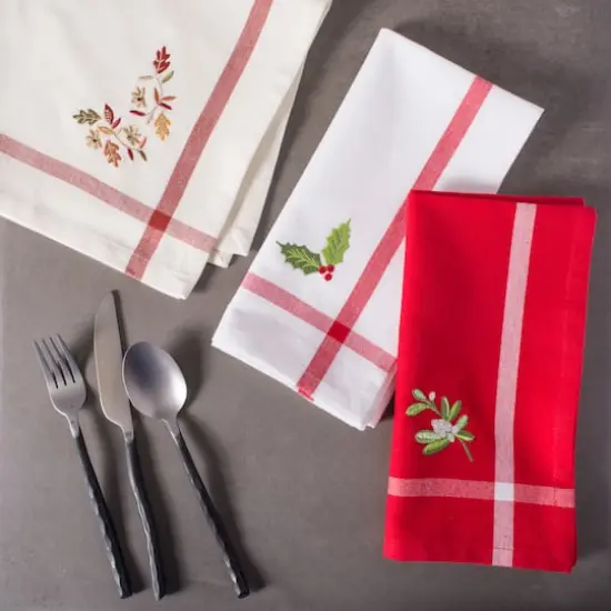 DII&reg; White Embroidered Holly Corner With Border Napkins, 6ct. {10}