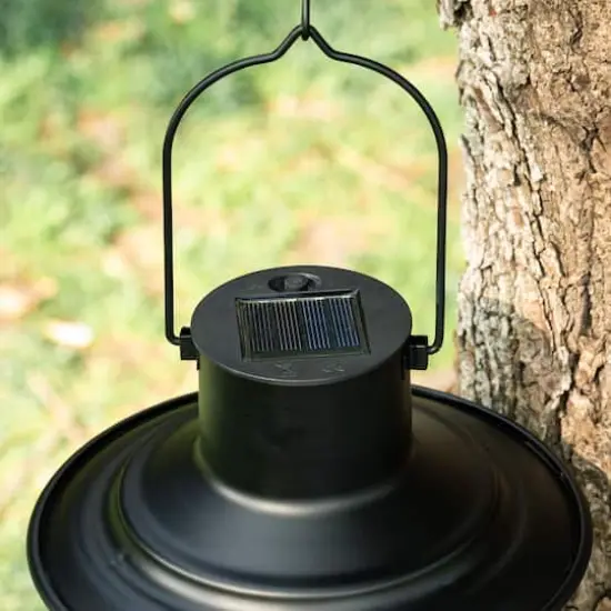 Glitzhome® 9.75" Black Metal Wire Solar Powered Hanging Lantern, 2ct. {8}