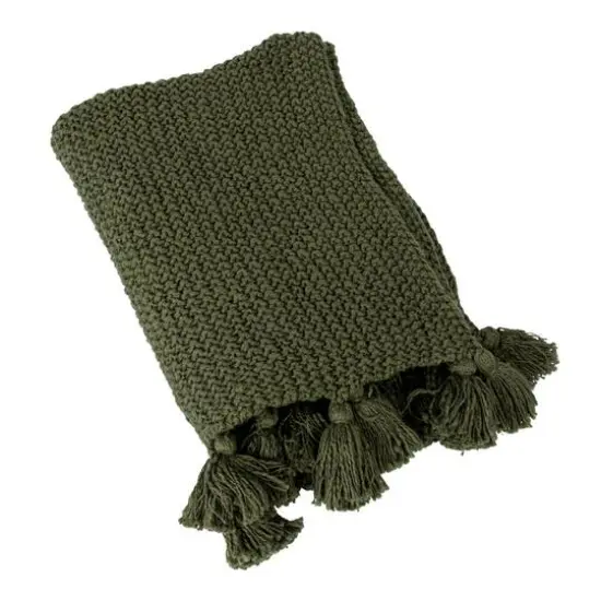 Hello Honey&reg; Olive Green Knit Throw Blanket with Tassels {1}