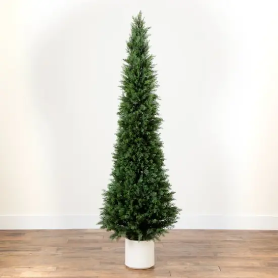 6ft. UV-Resistant Cedar Tree in White Planter {4}