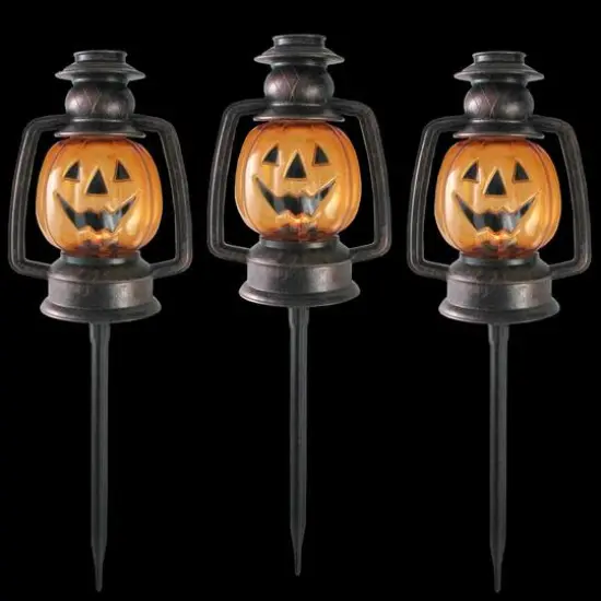 16.75" Orange Flickering Halloween Jack O' Lantern Pathway Markers, 3ct. {4}