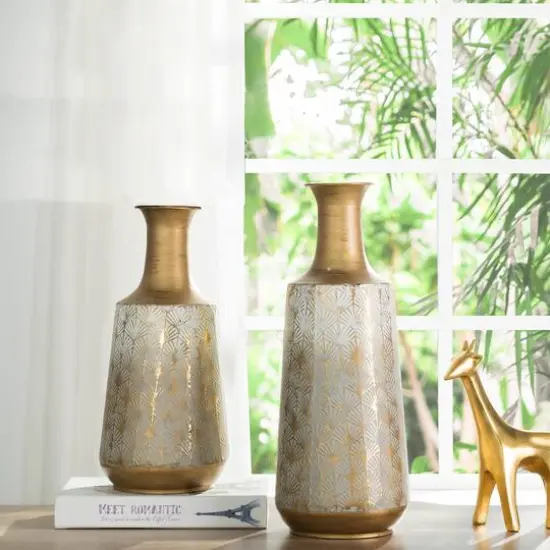 Glitzhome&reg; Gold & White Vintage Metal Vase Set {3}