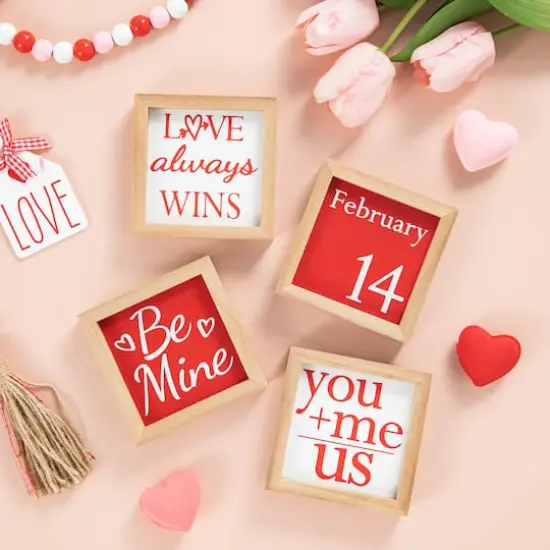 Glitzhome&reg; 4" Valentine's Wooden Block Table D&eacute;cor Set {3}