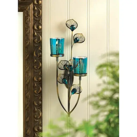 14.5" Peacock Plume Candle Wall Sconce {3}