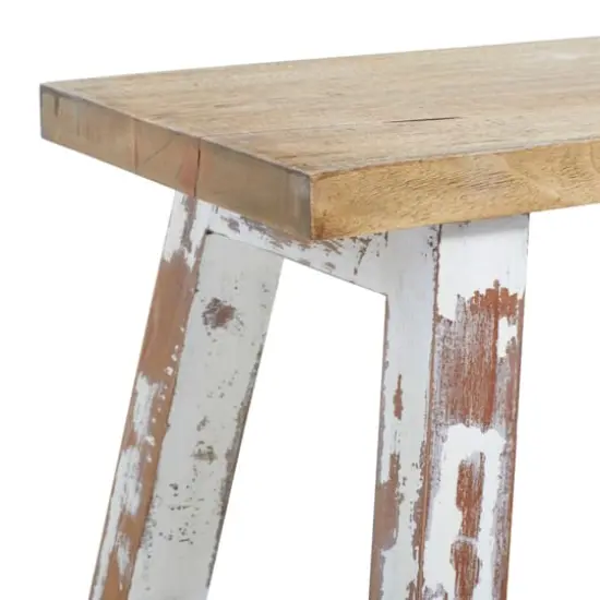 Brown & White Wood Farmhouse Bench {6}
