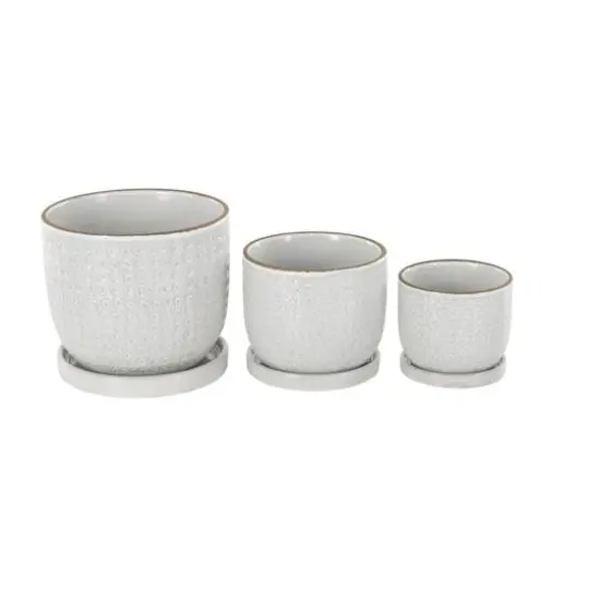 White Abstract Circle Pattern Ceramic Planter Set {7}