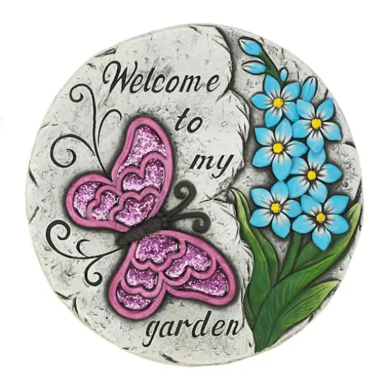 Pink Butterfly Garden Stepping Stone, 9.75" x 9.75" x 0.75" {1}