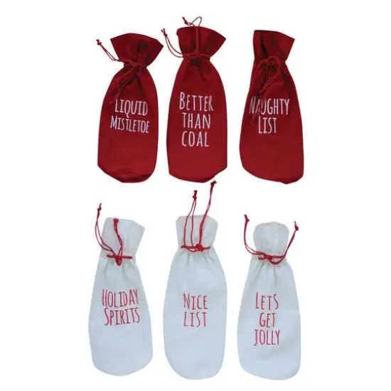 Hello Honey&reg; 13.5" Holiday Fabric Drawstring Wine Bag Set {3}