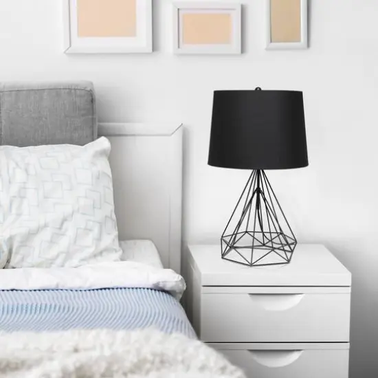 Lalia Home 23.5" Geometric Wired Table Lamp with Fabric Shade Black Matte {6}