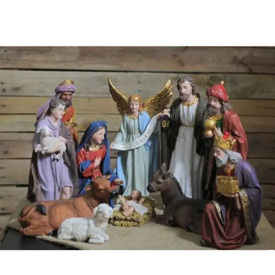 Blue and Red Christmas Nativity Figurine Set {4}