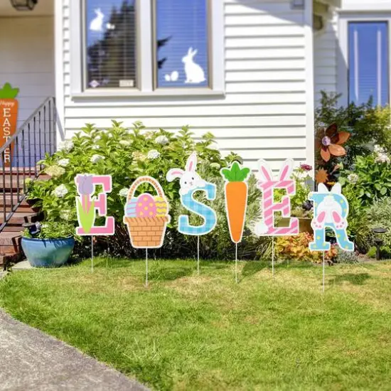 Glitzhome&reg; 49.5" Set of 6 Easter Icon Metal Yard Stake {3}