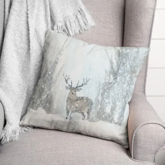 Deer In Winter 18x18 Throw Pillow {3}