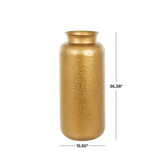 Gold Metal Tall Textured Hammered Floor Vase {7}