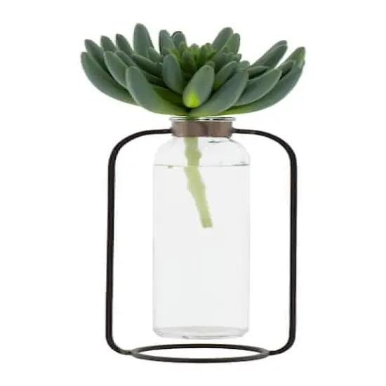 Hello Honey&reg; 8.5" Clear Glass Vase in Black Metal Stand {4}