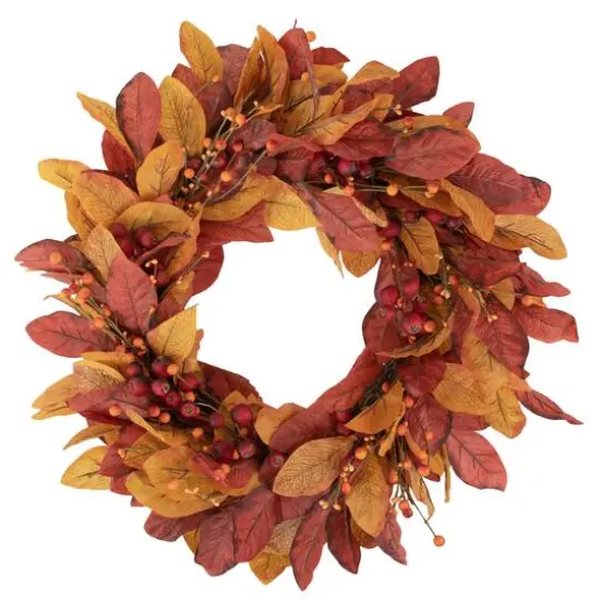 24" Berries with Leaves Artificial Fall Harvest Twig Wreath {1}