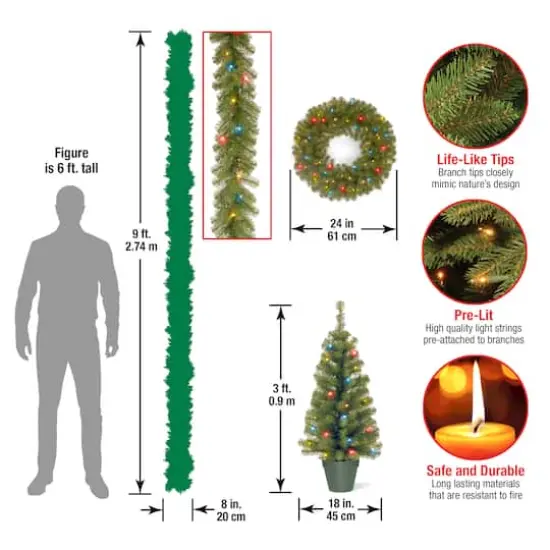 4-Piece Pre-Lit Artificial Christmas Garland, Wreath & Trees Set, Multicolor LED Lights {5}