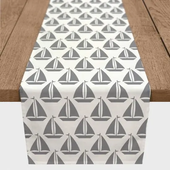 Sailboats Indoor/Outdoor Table Runner Gray on White {4}