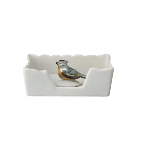 Hello Honey&reg; 6" Wide Green & White Avian Grace Stoneware Napkin Holder with Weight {4}