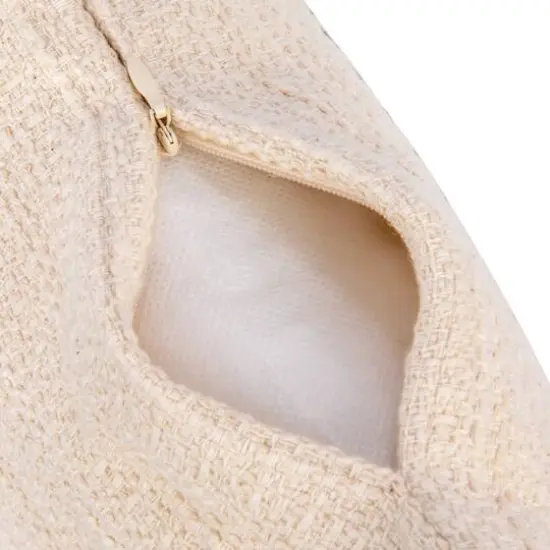 Hello Honey&reg; Natural & Black Hand-Embroidered Cotton Lumbar Pillow with Kantha Stitch {6}