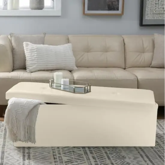 Simplify 44" Faux Leather Triple Folding Storage Ottoman Ivory {5}