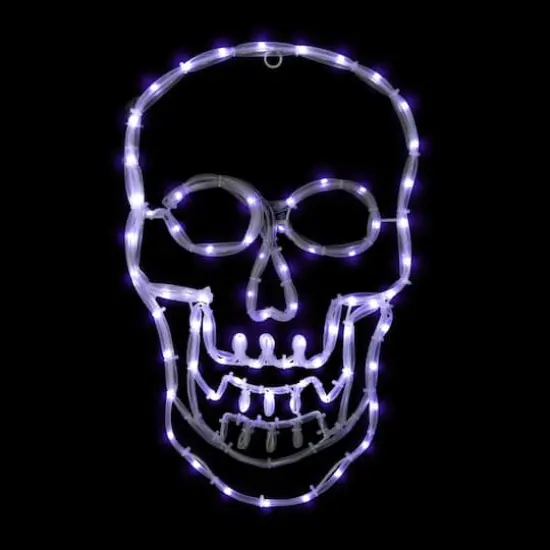 18" White Skull 4-Function LED Halloween Window Silhouette {3}