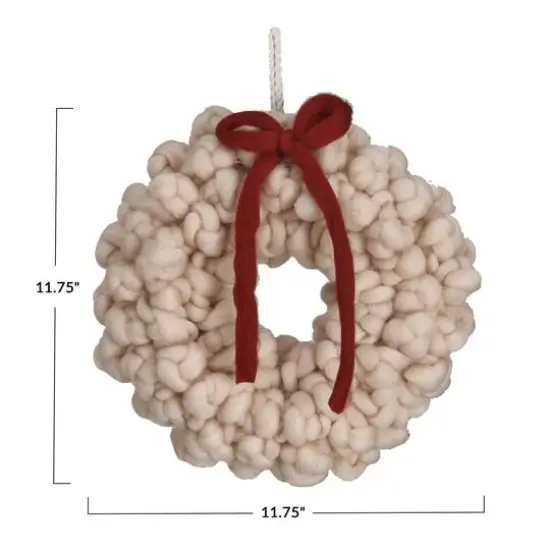 Hello Honey&reg; 11.75" Cream Round Wool Wreath with Red Bow {4}