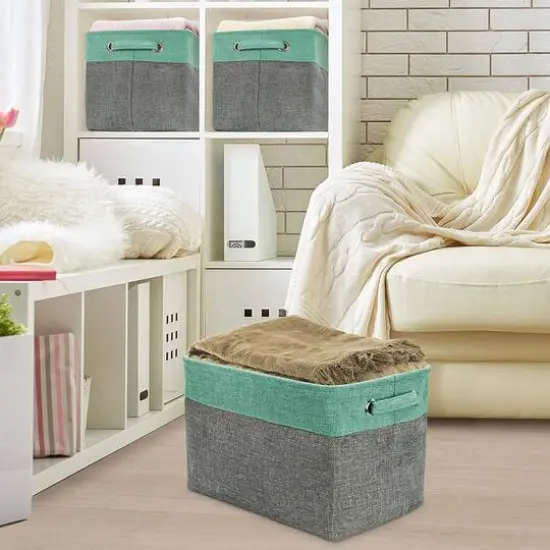 Sorbus 15" Twill Collapsible Storage Basket Set Teal {5}