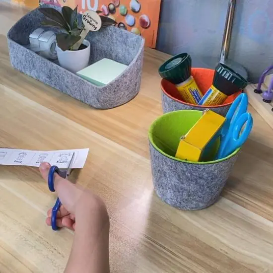 Welaxy Felt 3 Piece Gray Tray with Orange & Green Cups Desktop Organizer Set {8}