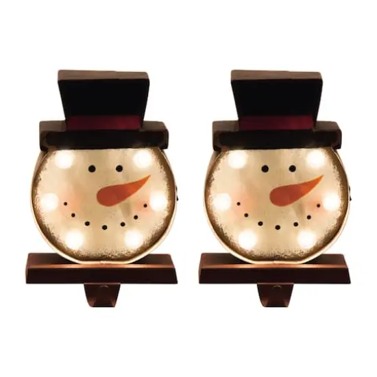 Glitzhome&reg; 7" Marquee LED Snowman Head Stocking Holder Set {1}