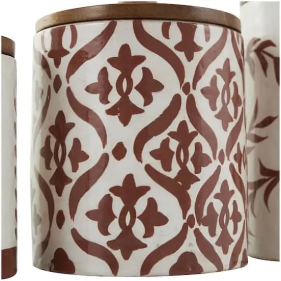 Cream & Brown Ceramic Floral Canister Set with Lids {7}